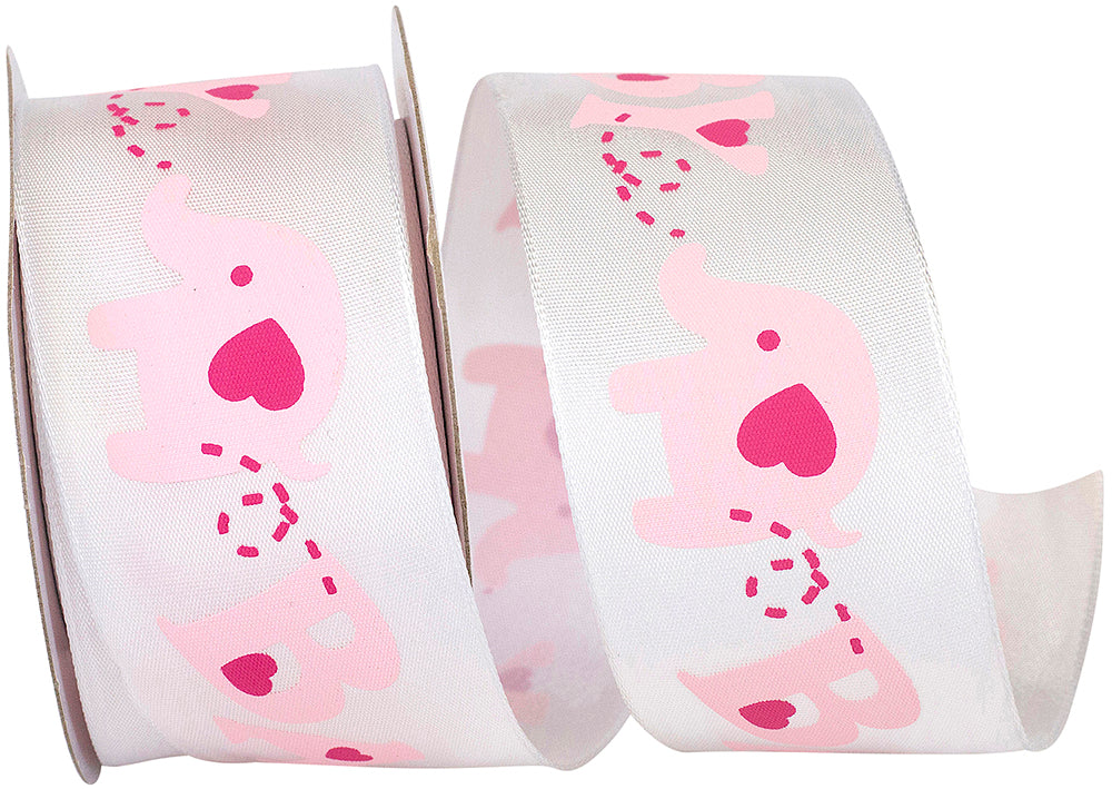 Taffeta Wired Edge Ribbon White Pink 1-1/2 Inch 10 Yards