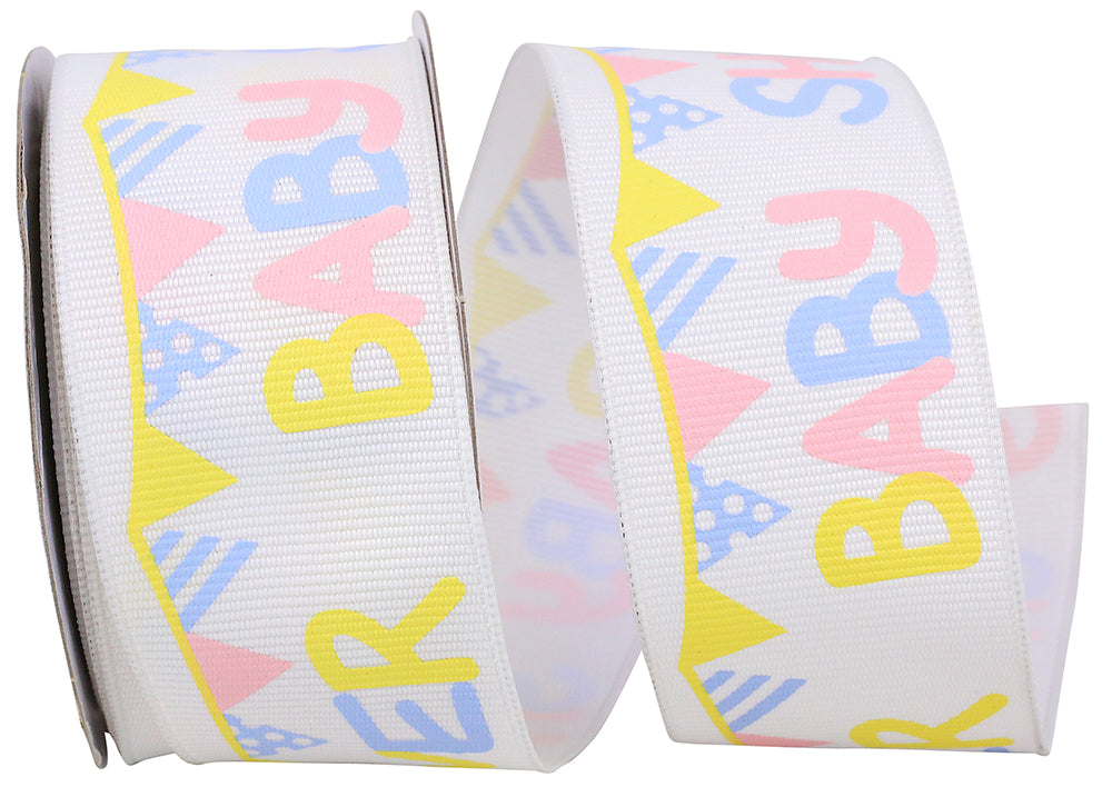 White 1-1 2 Inch Baby Shower Grosgrain Wired Edge Ribbon for Wreaths & Bows