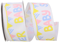White 1-1 2 Inch Baby Shower Grosgrain Wired Edge Ribbon for Wreaths & Bows