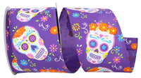 Purple 2-1 2 Inch Day Of The Dead Bright Skulls Wired Edge Ribbon for Wreaths & Bows