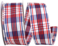 Patriotic Plaid Wired Edge Ribbon 1-1/2 Inch White 20Yds