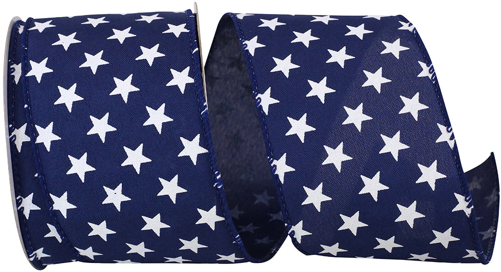 Navy 2-1 2 Inch Patriotic Stars On Navy Wired Edge Ribbon for Wreaths & Bows