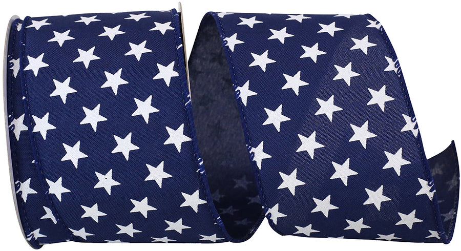 Navy 2-1 2 Inch Patriotic Stars On Navy Wired Edge Ribbon for Wreaths & Bows