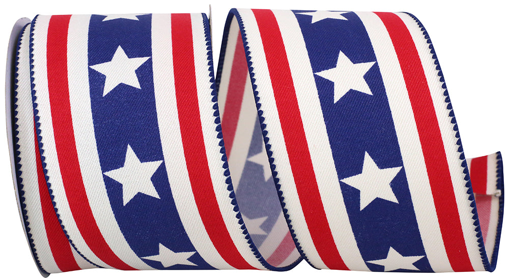 Red White Blue Canvas Wired Edge Ribbon 2-1/2 Inch for Wreaths