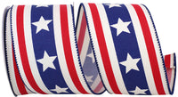 Red White Blue Canvas Wired Edge Ribbon 2-1/2 Inch for Wreaths