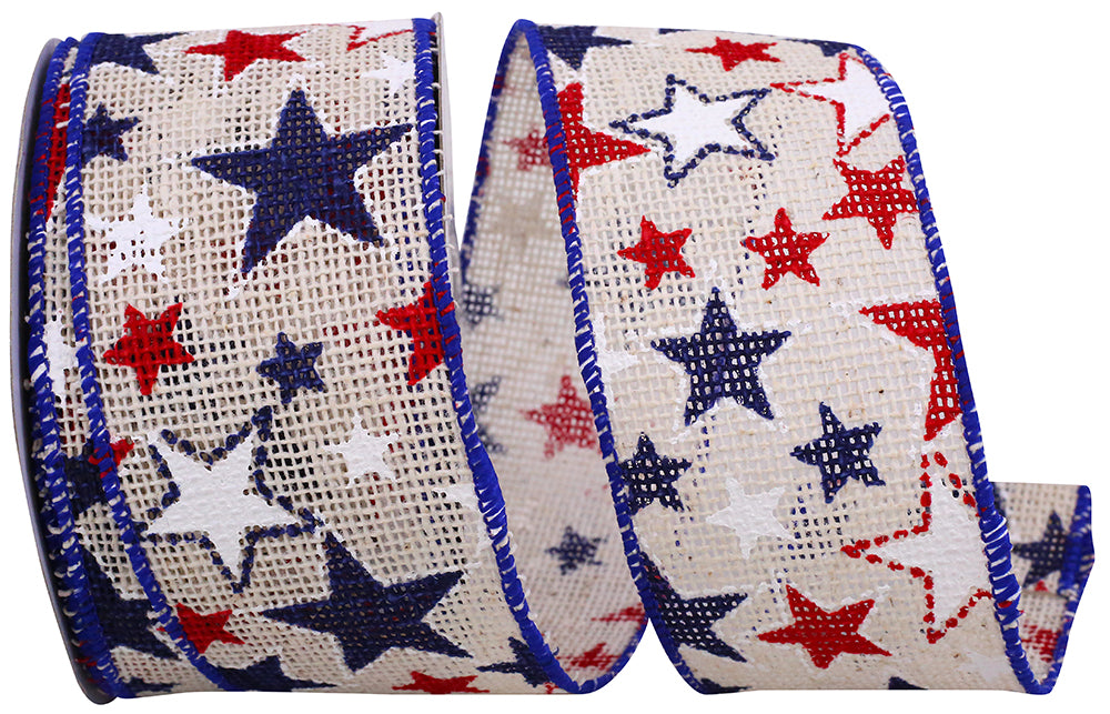 Patriotic Hopsack Ribbon Red White Blue 2-1/2 Inch 10 Yards