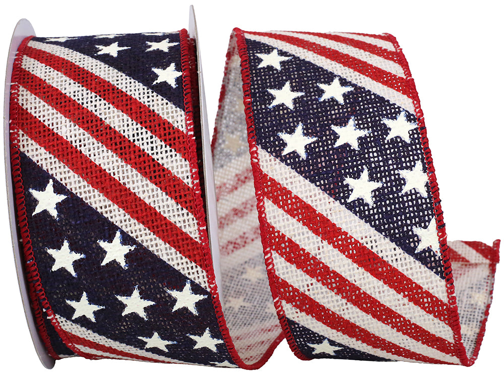 Flag Hopsack Ribbon Red White Blue 2-1/2 Inch 10 Yards