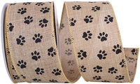Natural 2-1 2 Inch Paw Prints Linen Wired Edge Ribbon for Wreaths & Bows