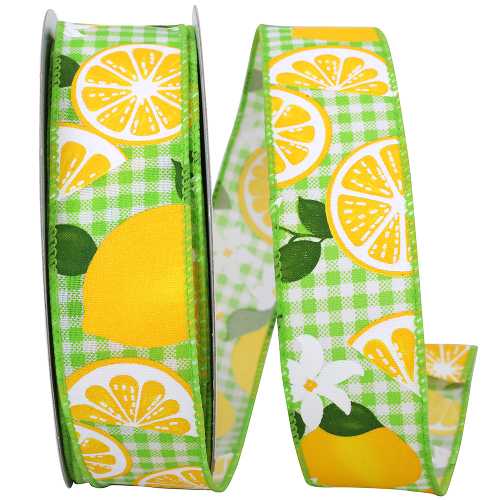 Lime Gingham Wired Edge Ribbon 1-1/2 Inch for Wreaths