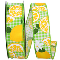 Lime Gingham Wired Edge Ribbon 1-1/2 Inch for Wreaths