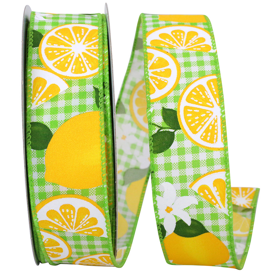 Lime Gingham Wired Edge Ribbon 1-1/2 Inch for Wreaths