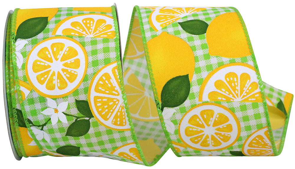 Lime Gingham Wired Edge Ribbon 2-1/2 Inch for Wreaths