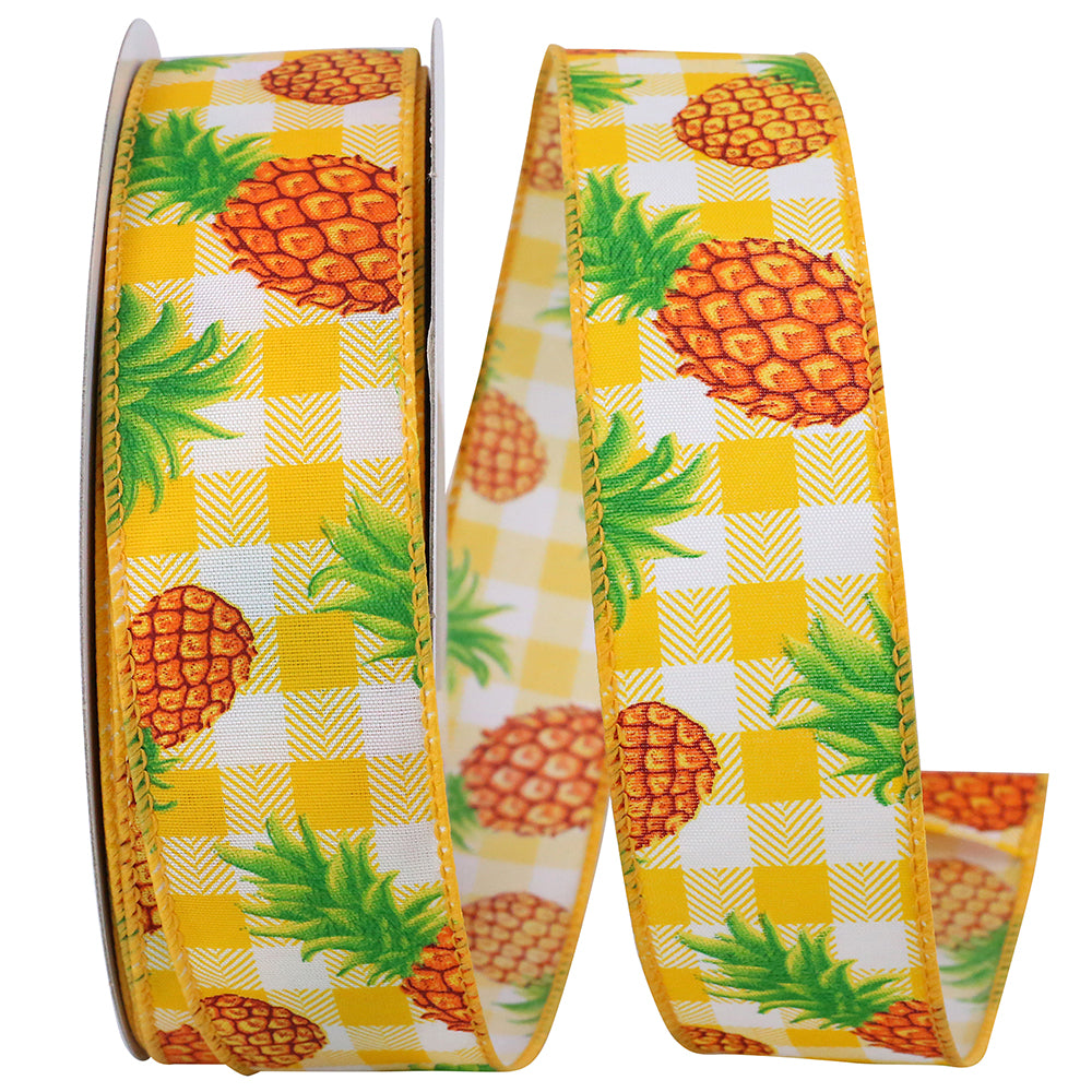 Pineapple On Sunshine Gingham Ribbon 1-1/2 Inch Yellow