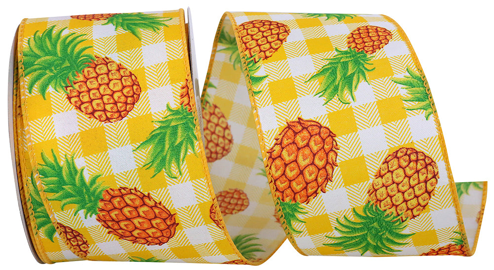 Yellow 2-1/2 Inch Pineapple On Sunshine Gingham Ribbon