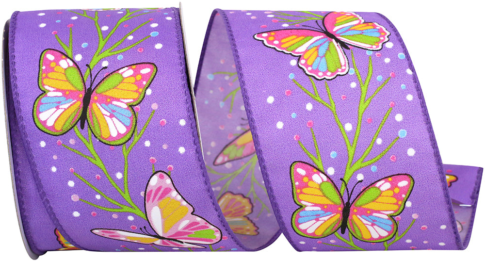 Purple 2-1 2 Inch Butterfly Bright Palette Wired Edge Ribbon for Wreaths & Bows