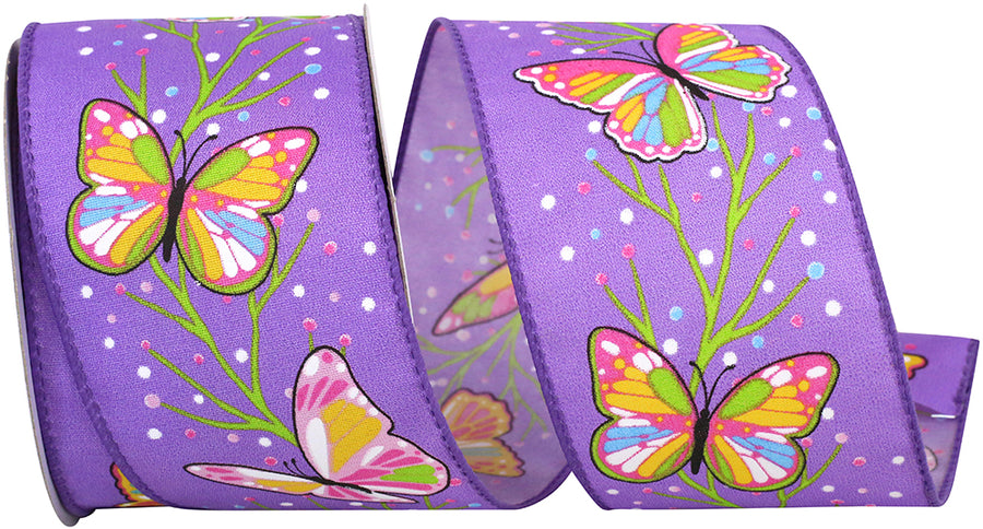 Purple 2-1 2 Inch Butterfly Bright Palette Wired Edge Ribbon for Wreaths & Bows