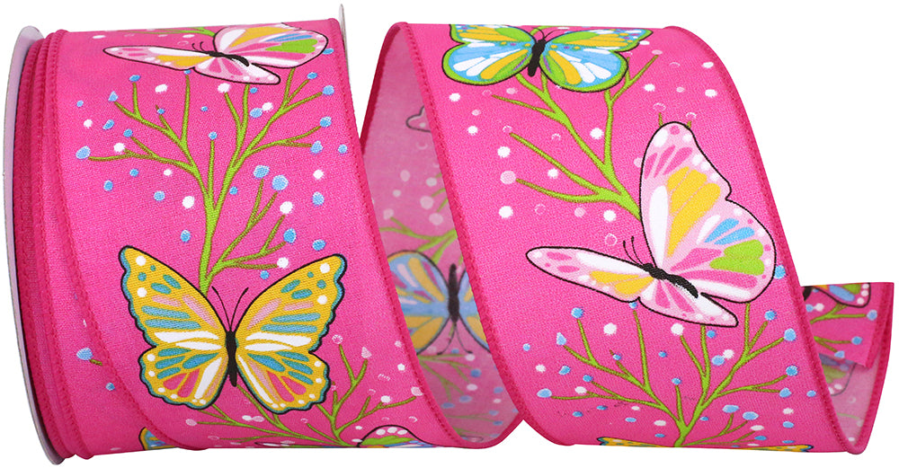 Fuchsia 2-1 2 Inch Butterfly Bright Palette Wired Edge Ribbon for Wreaths & Bows