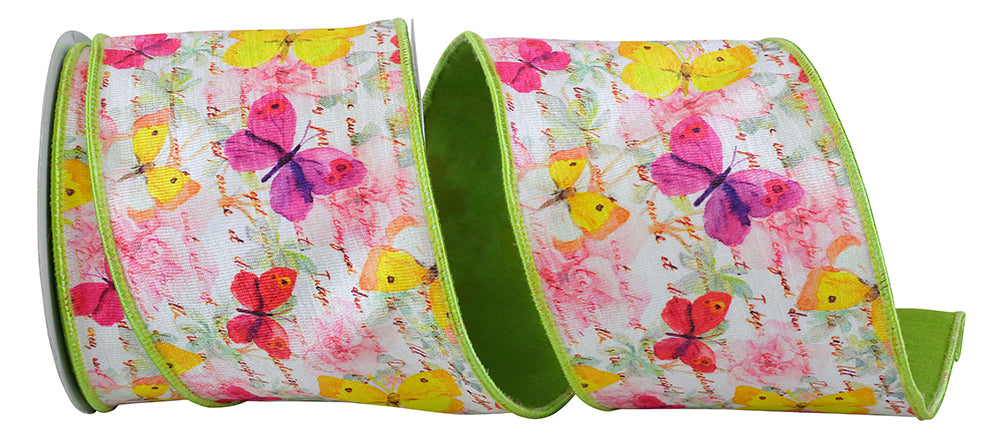 Citrus 4 Inch Butterfly Watercolor Citrus Wired Edge Ribbon for Wreaths & Bows