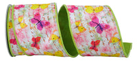 Citrus 4 Inch Butterfly Watercolor Citrus Wired Edge Ribbon for Wreaths & Bows