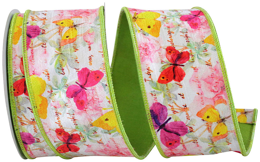 Citrus 2-1 2 Inch Butterfly Watercolor Citrus Wired Edge Ribbon for Wreaths & Bows