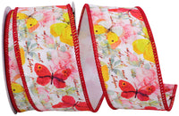Red 2-1 2 Inch Butterfly Watercolor Red Wired Edge Ribbon for Wreaths & Bows