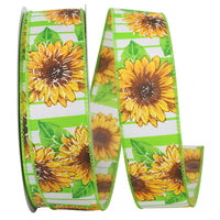 White 1-1 2 Inch Sunflower Lime Stripes Wired Edge Ribbon for Wreaths & Bows