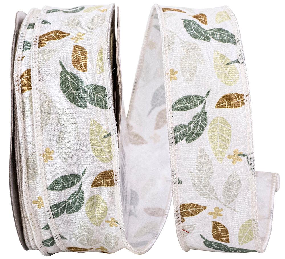 Natural 1-1 2 Inch Leaf Natural Texture Wired Edge Ribbon for Wreaths & Bows