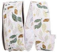 Natural 1-1 2 Inch Leaf Natural Texture Wired Edge Ribbon for Wreaths & Bows
