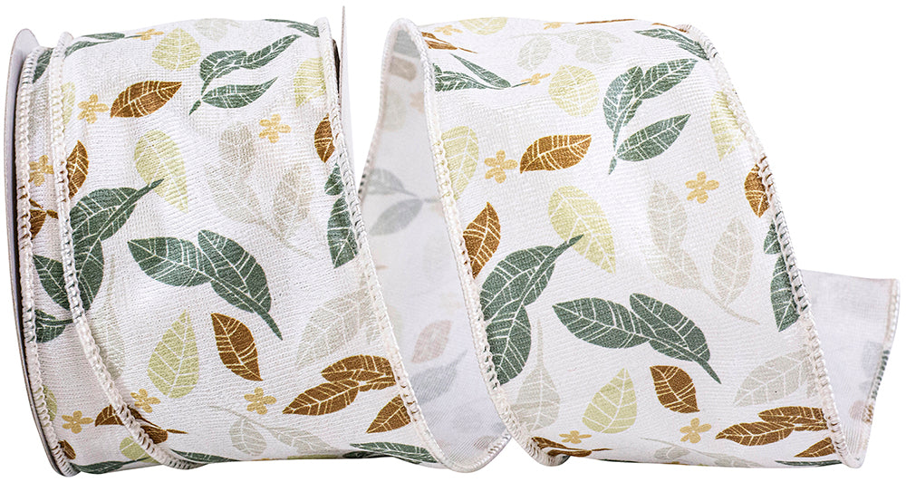 Natural 2-1 2 Inch Leaf Natural Texture Wired Edge Ribbon for Wreaths & Bows
