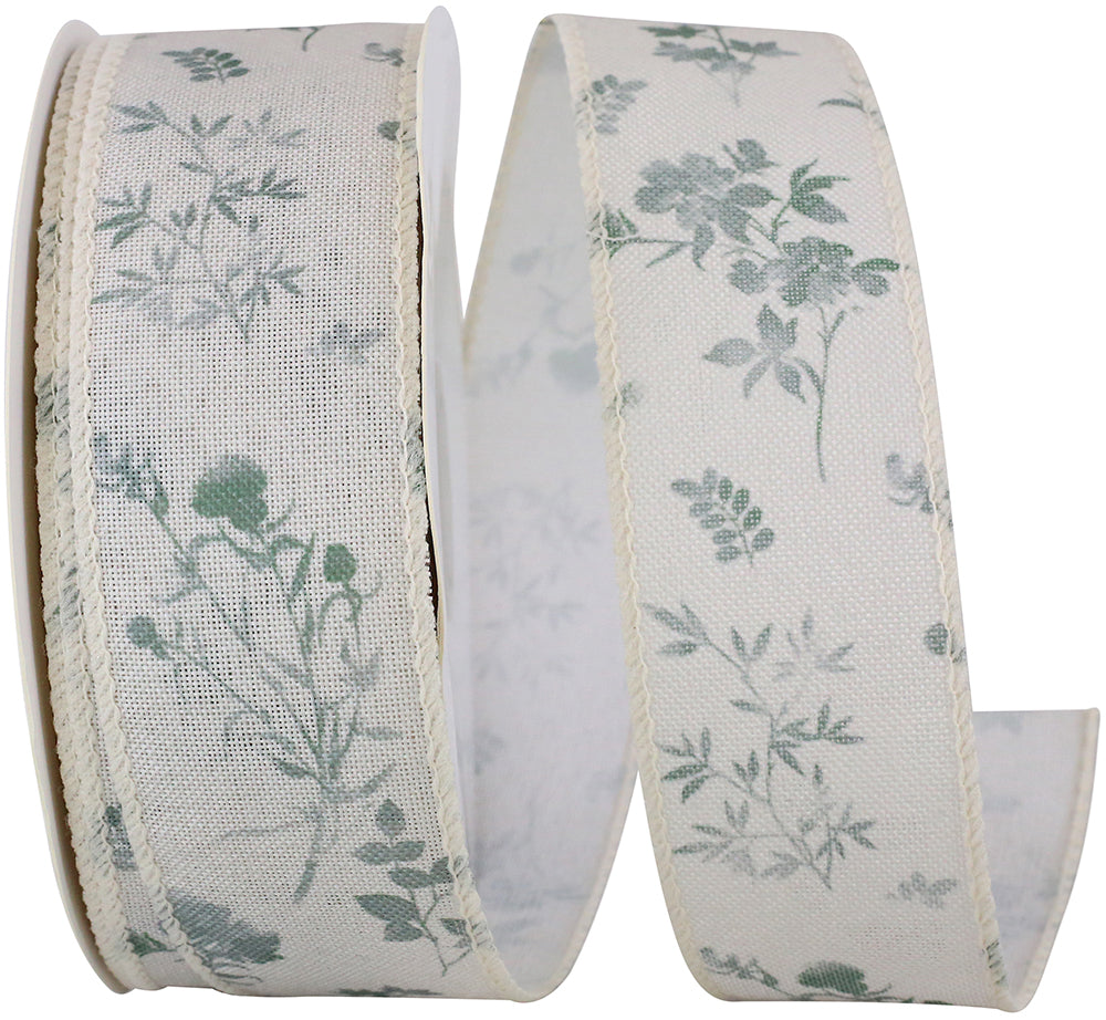 Natural 1-1 2 Inch Dainty Floral Impressions Linen Ribbon for Wreaths & Bows