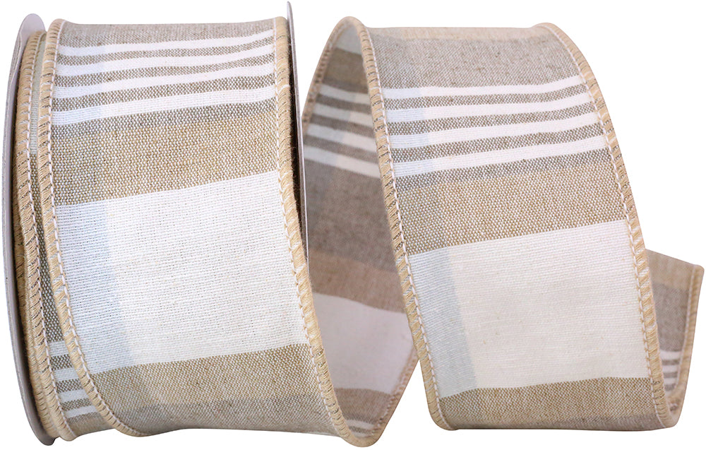Plaid Sand Canvas Wired Edge Ribbon 2-1/2 Inch for Bows