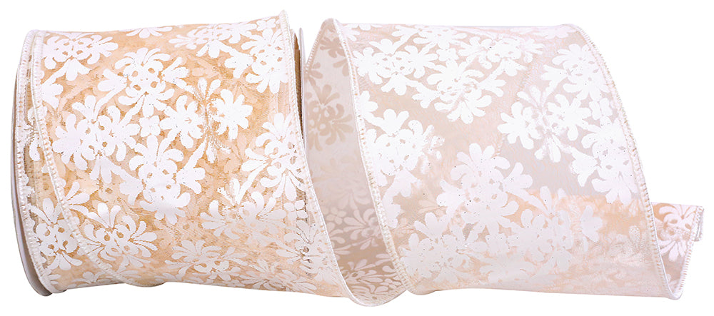 Rose 4 Inch Rustic Filigree Sheer Wired Edge Ribbon for Wreaths & Bows