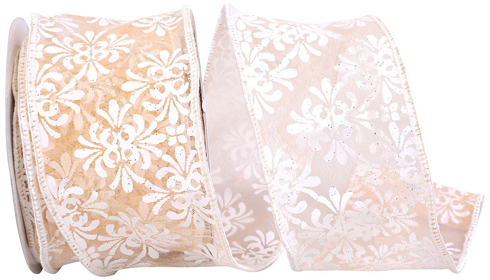 Rose 2-1 2 Inch Rustic Filigree Sheer Wired Edge Ribbon for Wreaths & Bows