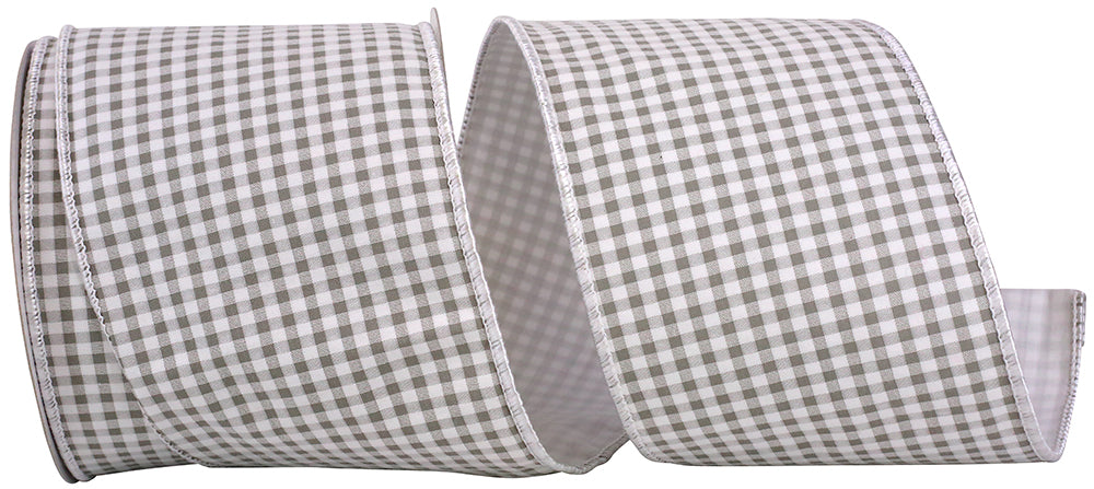 Grey Gingham Seersucker Wired Edge Ribbon 4 Inch 10 Yards