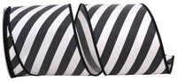 Black White 4 Inch Large Stripe Diagonal Decor Wired Edge Ribbon for Wreaths & Bows