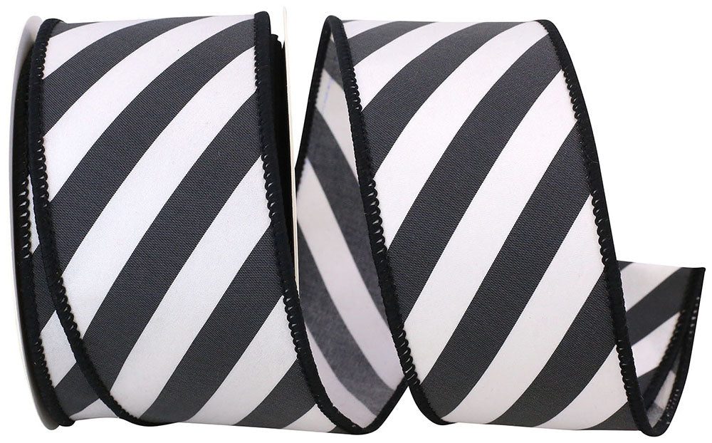 Black White 2-1 2 Inch Large Stripe Diagonal Decor Wired Edge Ribbon for Wreaths & Bows