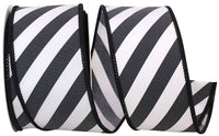 Black White 2-1 2 Inch Large Stripe Diagonal Decor Wired Edge Ribbon for Wreaths & Bows