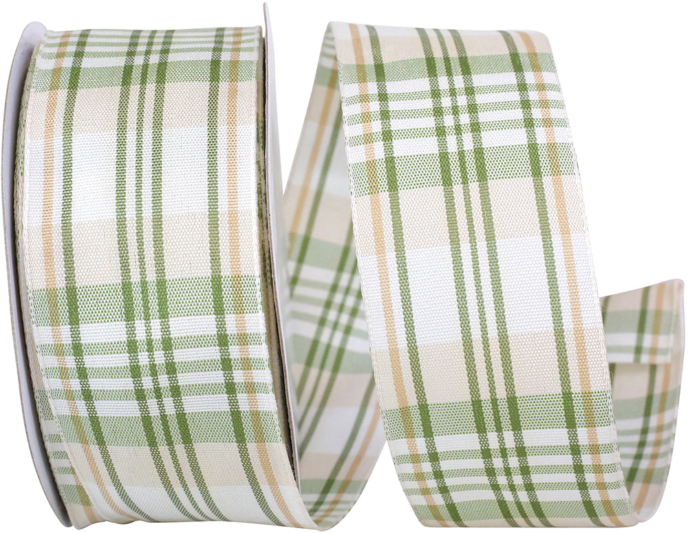 Sage Taffeta Plaid Wired Edge Ribbon 1-1/2 Inch for Bows