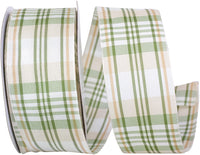 Sage Taffeta Plaid Wired Edge Ribbon 1-1/2 Inch for Bows