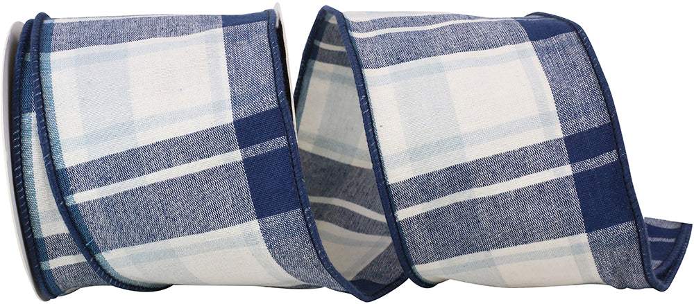 Denim Plaid Canvas Wired Edge Ribbon 4 Inch 10 Yards