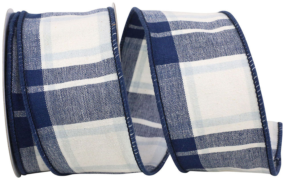Plaid Denim Canvas Wired Edge Ribbon 2-1/2 Inch 10 Yards
