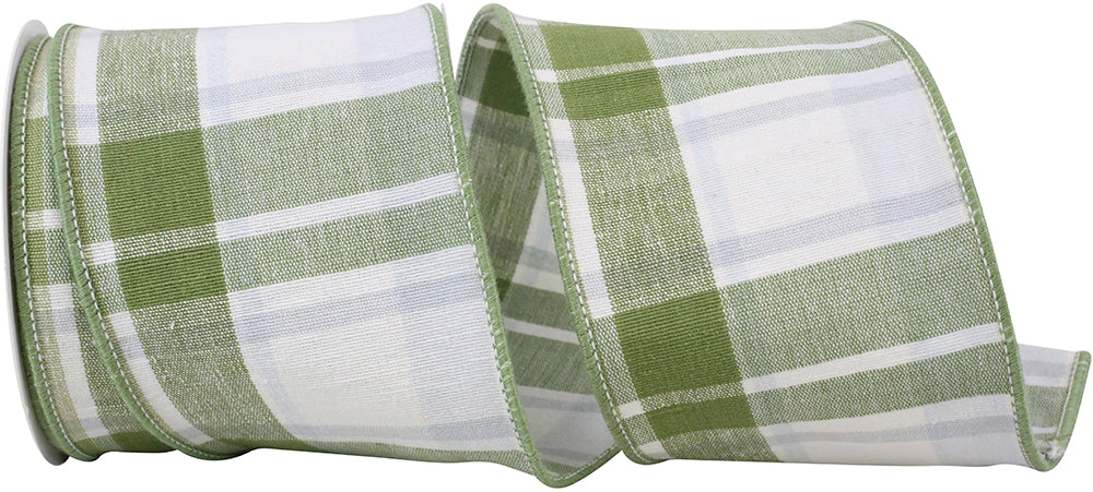 Sage Plaid Canvas Wired Edge Ribbon 4 Inch for Wreaths