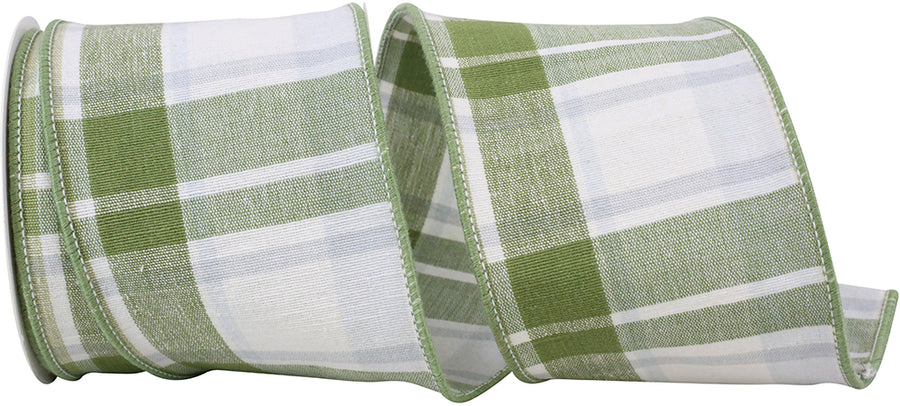 Sage Plaid Canvas Wired Edge Ribbon 4 Inch for Wreaths