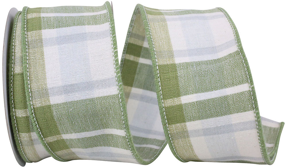 Sage Plaid Canvas Wired Edge Ribbon 2-1/2 Inch for Wreaths
