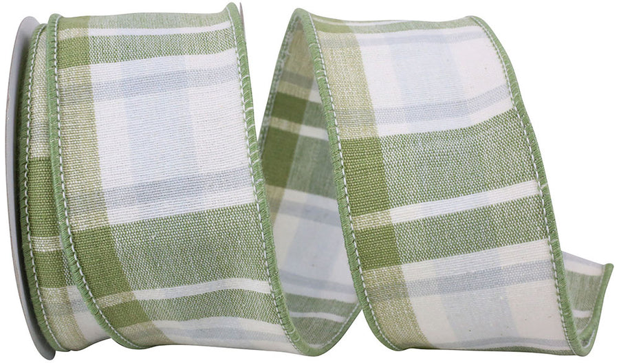 Sage Plaid Canvas Wired Edge Ribbon 2-1/2 Inch for Wreaths