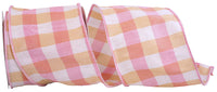 Pink Gold 4 Inch Orchard Check Grand Dupioni Wired Edge Ribbon for Wreaths & Bows