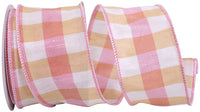 Pink Gold 2-1 2 Inch Orchard Check Grand Dupioni Wired Edge Ribbon for Wreaths & Bows