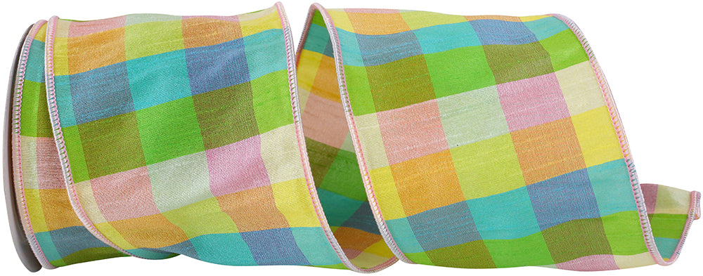Multi 4 Inch Summer Time Check Grand Wired Edge Ribbon for Wreaths & Bows