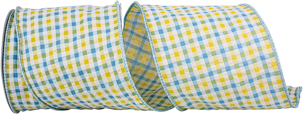 Light 4 Inch Seersucker Check Summer Wired Edge Ribbon for Wreaths & Bows