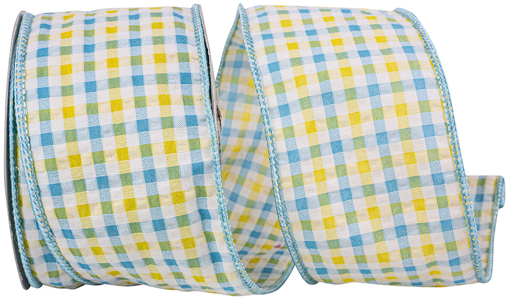 Light 2-1 2 Inch Seersucker Check Summer Wired Edge Ribbon for Wreaths & Bows